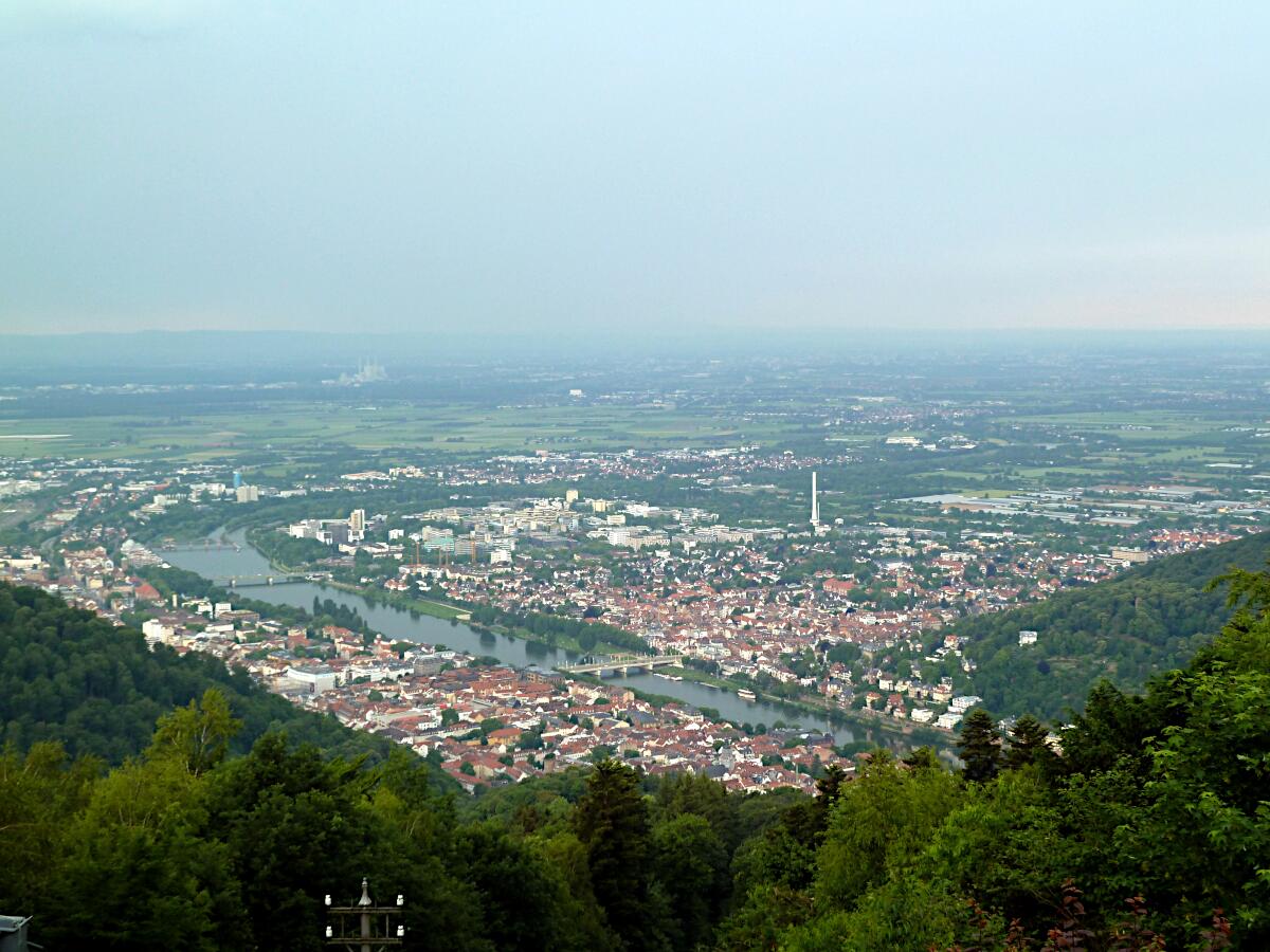 Bergheim, Neckar und Neuenheim - Blickrichtung Nordwest von der Bergstation Knigstuhl